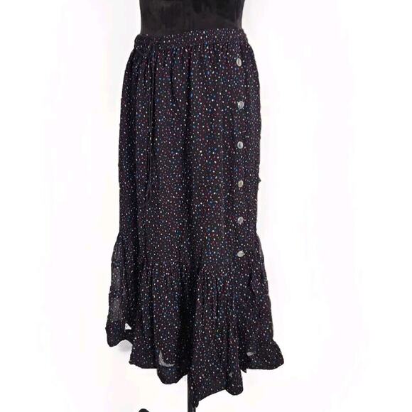 NWOT Coach Tiered Midi Skirt with Snaps Ruffle Hem Dots Multicolor Silk Size 4 - Picture 3 of 7